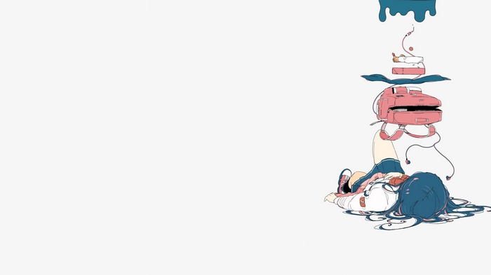4K minimalist illustration of a girl with a backpack