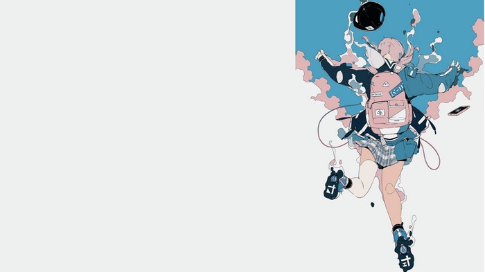 4K anime girl with backpack and hat