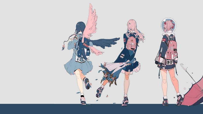 4K artwork of original characters with wings and backpacks