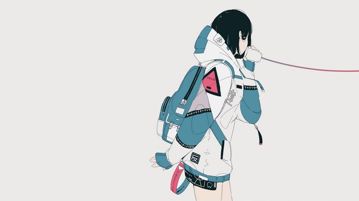 Girl with backpack talking on a cup phone