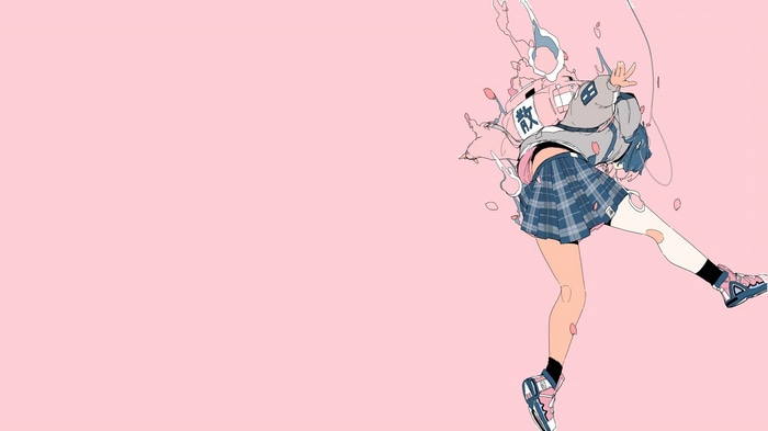 4K anime girl with backpack and plaid skirt