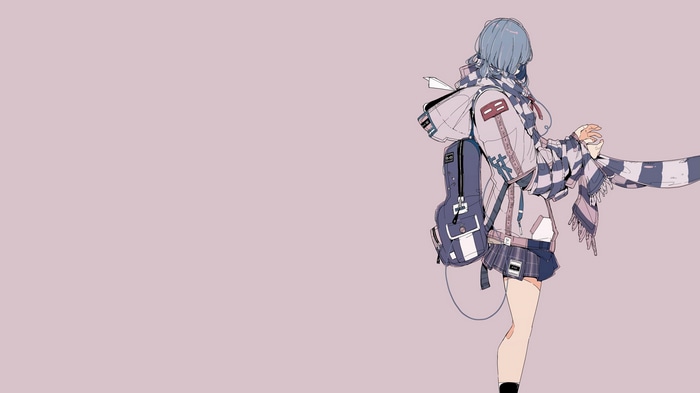 4K anime girl with backpack and scarf