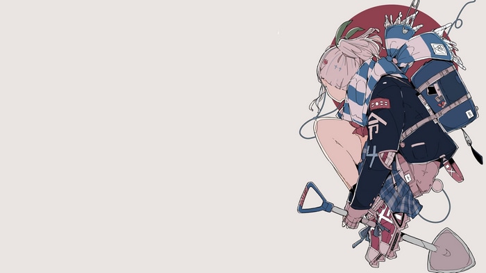 4K illustration of a character with shovels and backpack