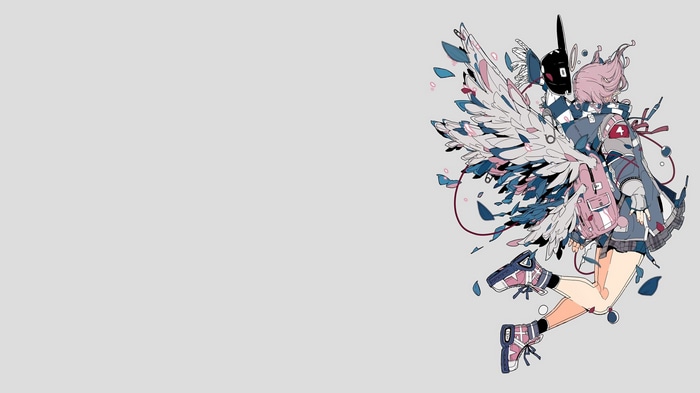4K anime girl with wings and backpack