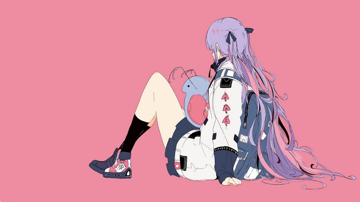 4K anime girl with backpack on pink background