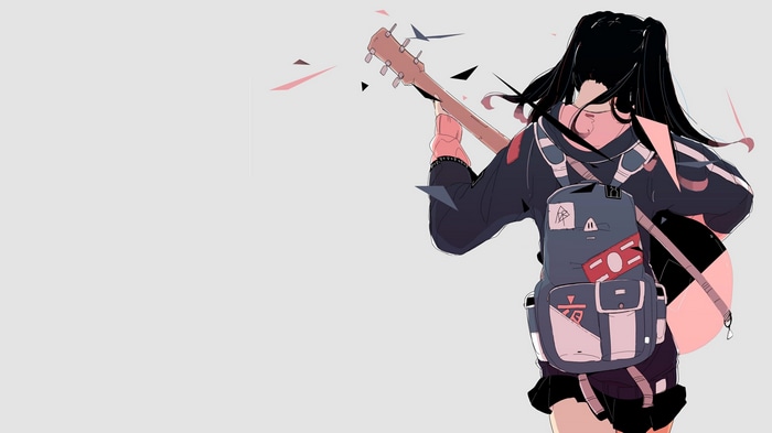 4K anime girl with twintails and guitar
