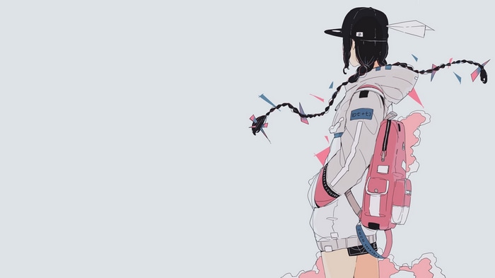4K illustration of a girl with braids and a backpack