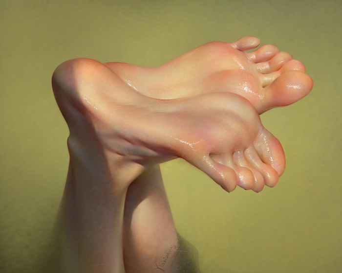 Artwork of wet feet with oily soles