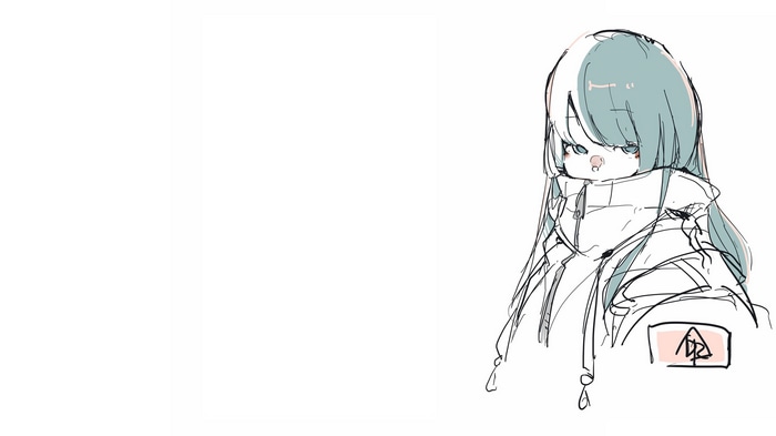 4K sketch of a girl with blue hair