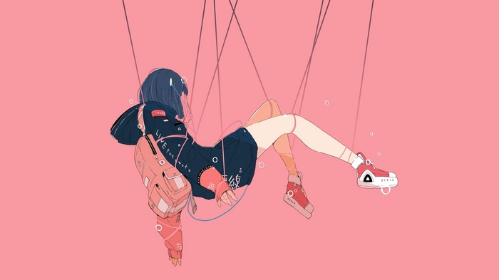 4K Anime Girl with Backpack and Shoes