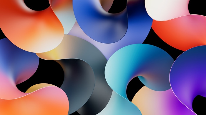 4K abstract glossy colorful waves on dark background