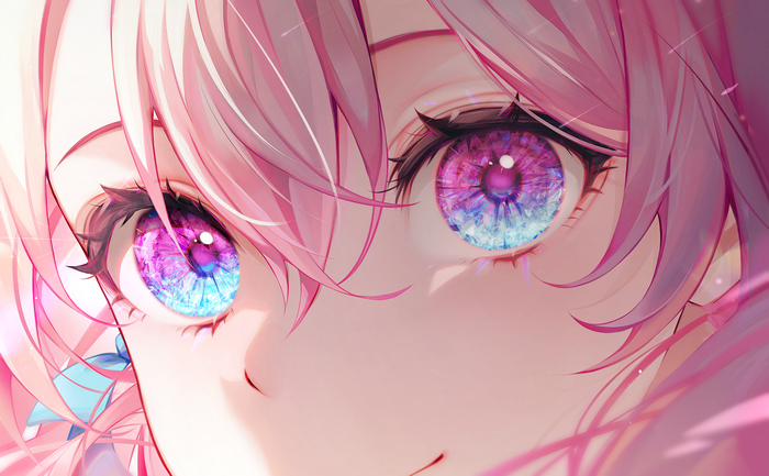 4K anime girl with pink hair and colorful eyes