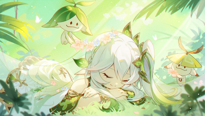 Genshin Impact's Nahida with forest spirits