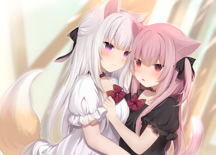 Fox Tail Hugging Fox Girl Fox Ears Cat Ears Bow Tie Blushing Cat Girl Amashiro Natsuki 3138