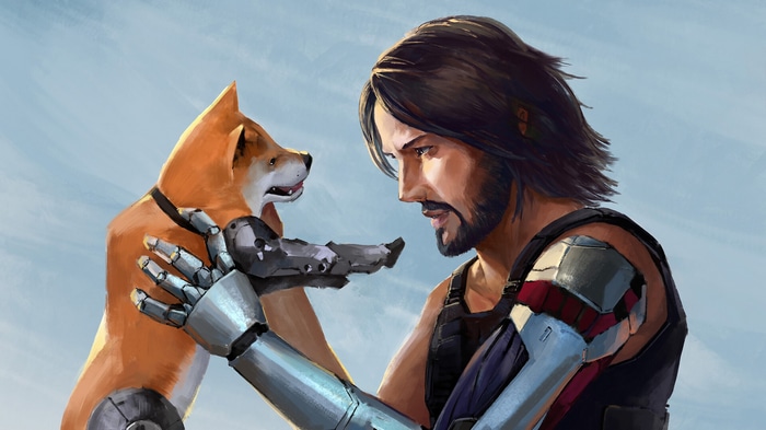 Cyberpunk 2077 Johnny Silverhand with a dog