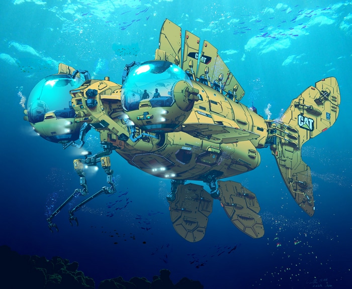 Futuristic CAT submarine in the ocean