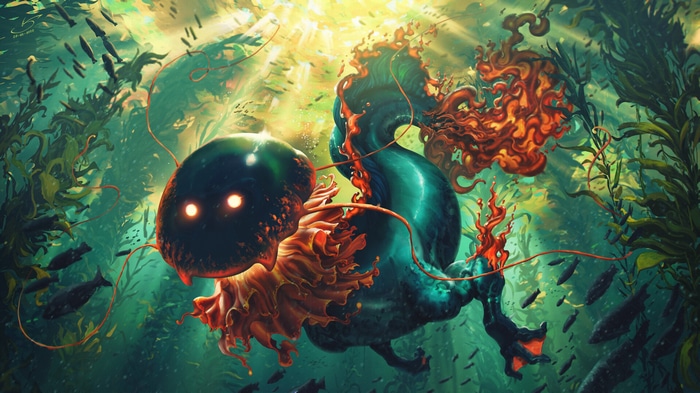 Victor Sales underwater fantasy art with seaweed and creature