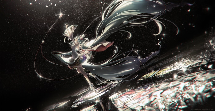 Hatsune Miku in a cosmic, shattered environment