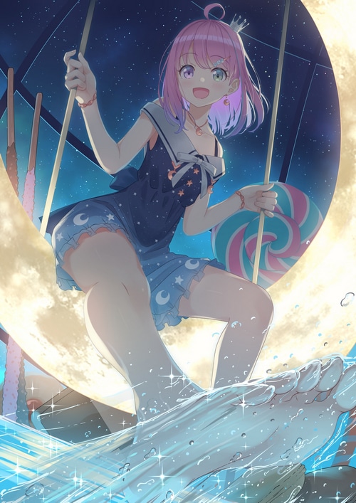 Himemori Luna on a Moon Swing with a Lollipop