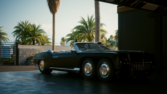 4K Cyberpunk 2077 black convertible car