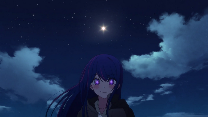 Hoshino Ai with Star Eyes under a Starry Night Sky