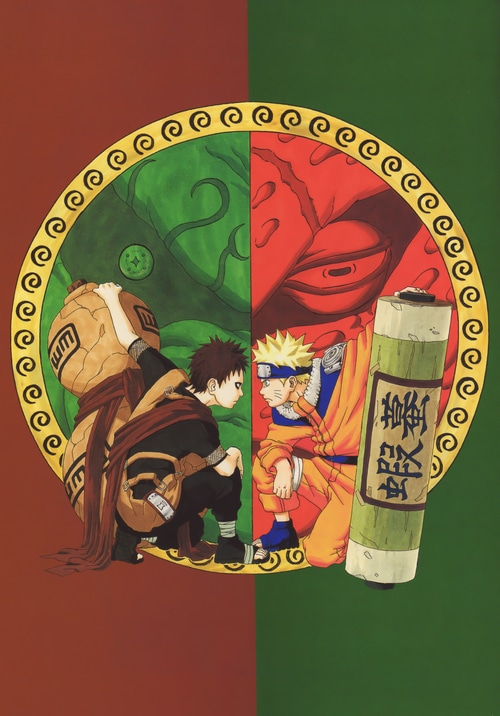Naruto and Gaara in a circular emblem