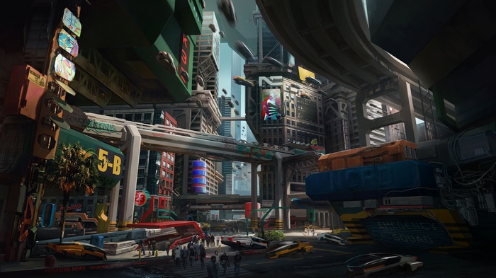 4K Futuristic Cyberpunk Cityscape with Flying Vehicles