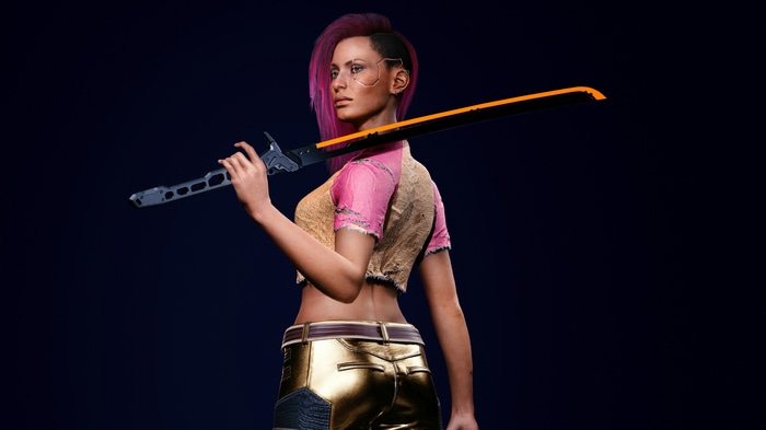 Cyberpunk 2077 character with katana