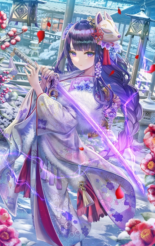 Raiden Shogun with Katana in Snow