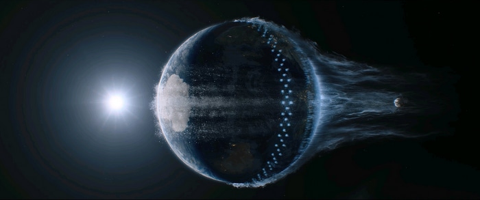 The Wandering Earth: Earth in space with a solar flare
