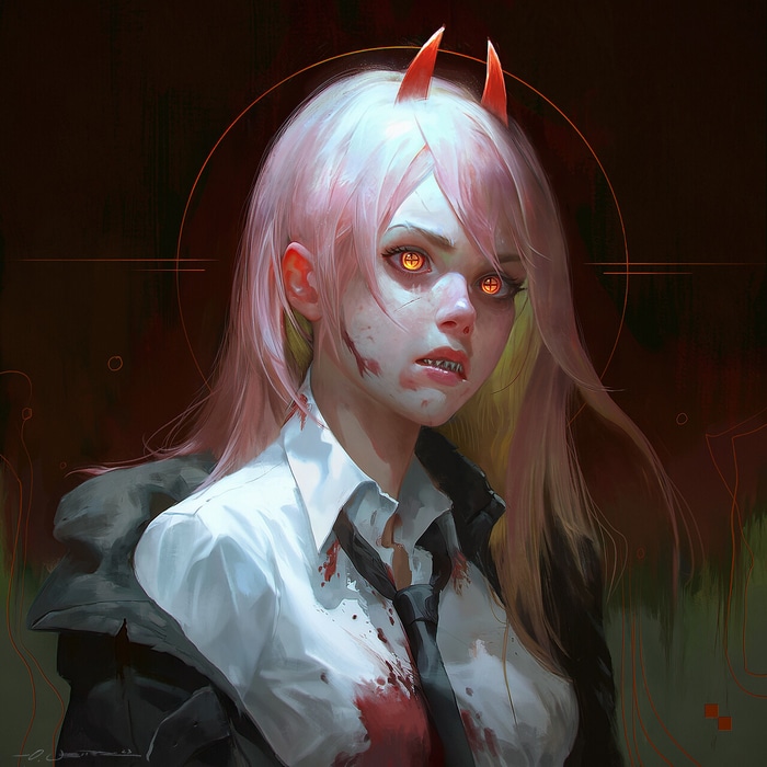 Power from Chainsaw Man with yellow eyes and horns