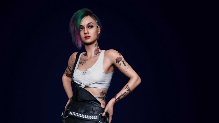 Judy Alvarez from Cyberpunk 2077 with tattoos