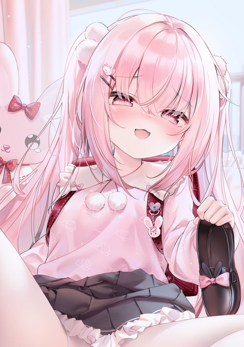 Anime girl with pink twintails and pink eyes
