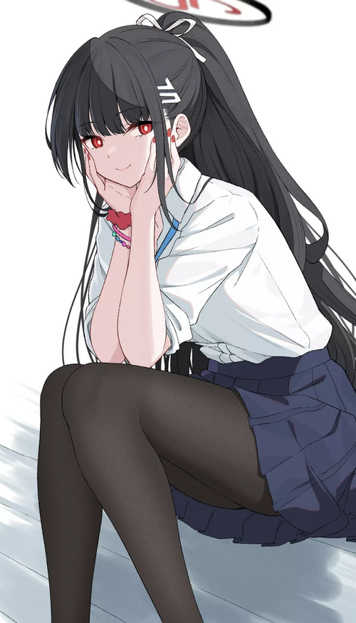 Blue Archive girl with red eyes and ponytail