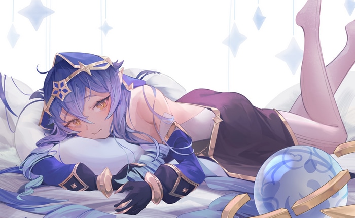 Layla from Genshin Impact lying on a pillow