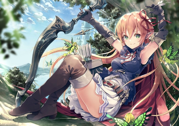 Elf archer with bow and arrows in forest