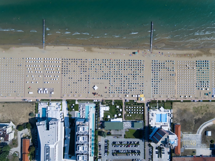 Aerial View of Lido di Jesolo Beach and Buildings, Italy