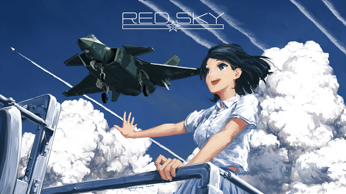 Anime girl and Chengdu J-20 fighter jet in the sky