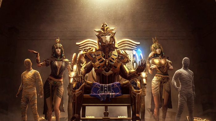 4K Egyptian King on Throne with Guards
