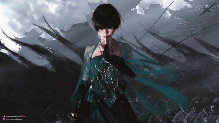 Ghostblade by WLOP: A fantasy girl in traditional Chinese attire