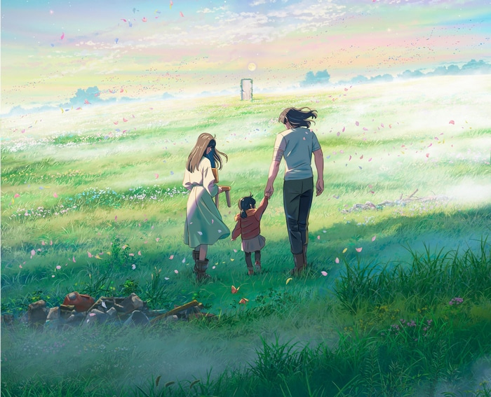 Suzume no Tojimari: Family walks through a field