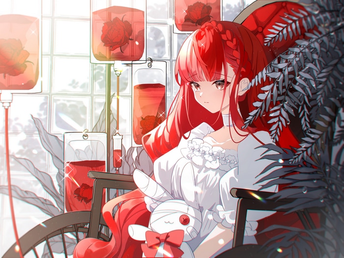 4K Anime Girl in Wheelchair with IV Drip