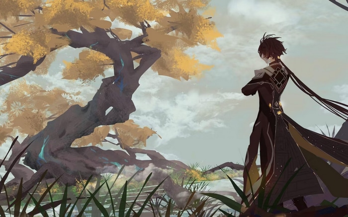 Genshin Impact: Zhongli by a tree