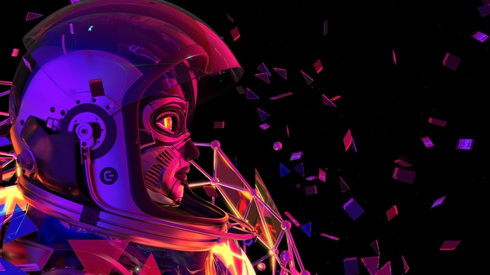 4K Robot Astronaut in Neon Space