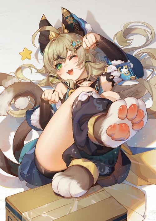Kirara from Genshin Impact with cat ears and tail