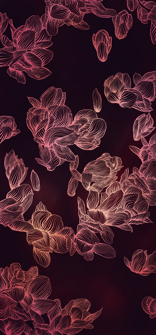 Dark floral pattern with pink and orange outlines
