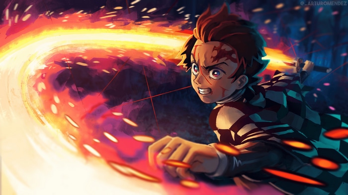 Kamado Tanjiro uses fire breathing technique