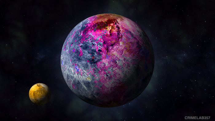 Pandora and its moon in space