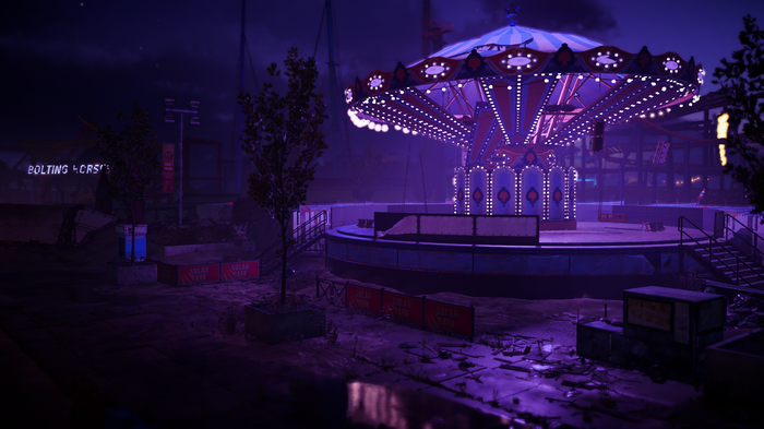 The Division 2 abandoned amusement park carousel at night