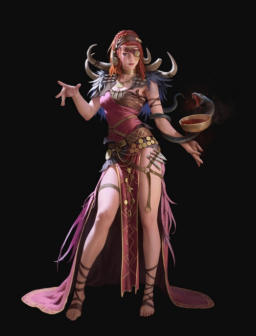 Fantasy woman with snake and horns